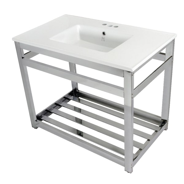 Fauceture VWP3722W4A1 37-Inch Ceramic Console Sink (4-Inch, 3-Hole), White/Polished Chrome VWP3722W4A1 - main